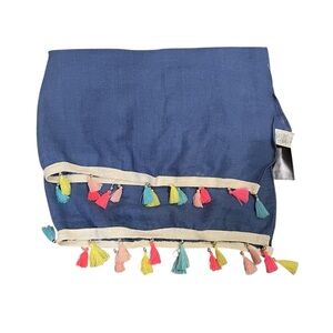 South Moon Under Tassel Trim Scarf Blue Women Size One Size Boho Fringe Wrap NWT